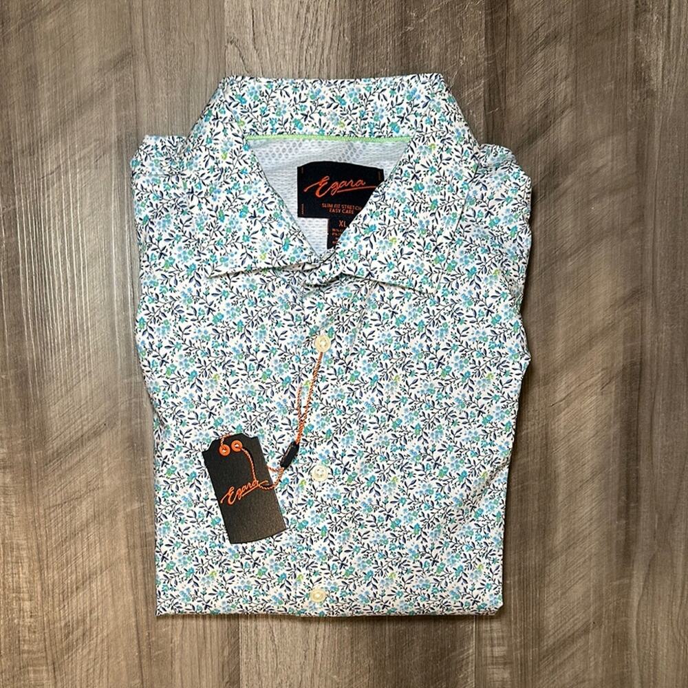 Egara Slim Fit Stretch Easy Care Floral Long Sleeve Button Down - XL